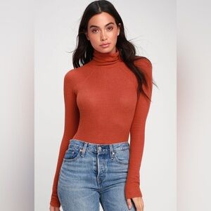 Rust Orange Thermal Turtleneck bodysuit
